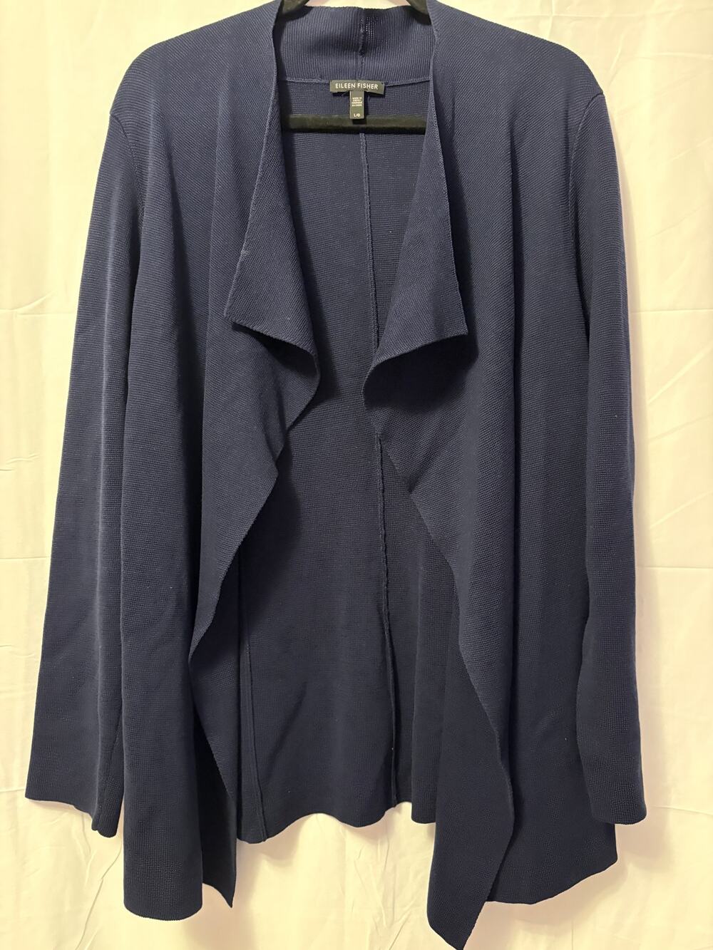 Eileen Fisher Open-Front Silk Cardigan Navy Blue Sz L